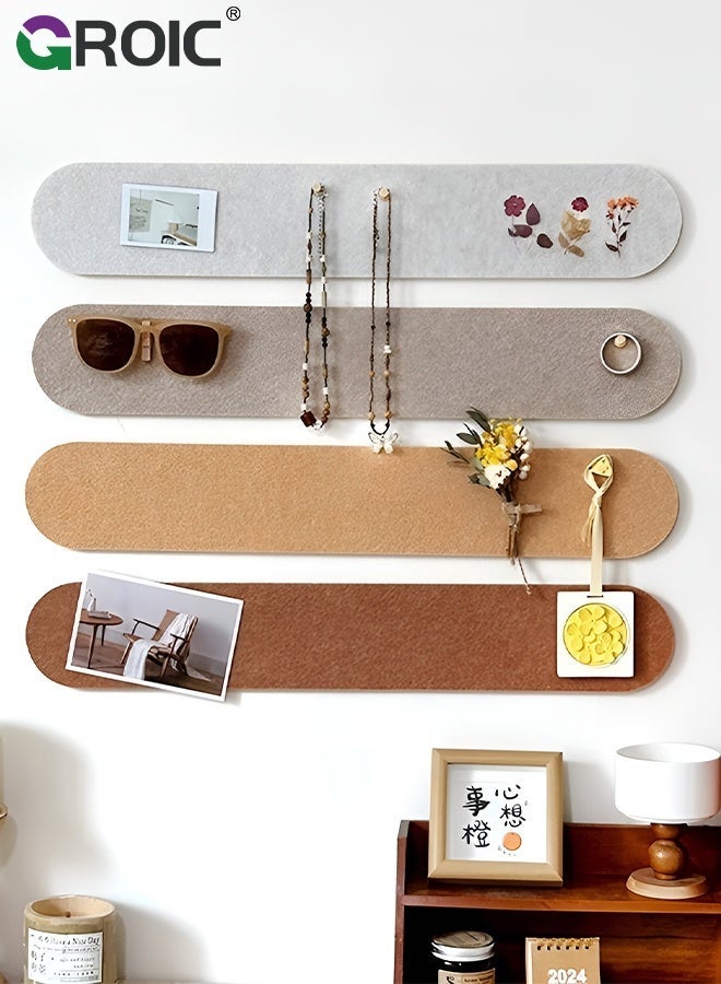 GROIC Felt Bulletin Board, 4 Pack Felt Bar Strips Board with Pushpins, Foldable Felt Notice Vision Board Photo Display Board for Office Home School Wall, Self-Adhesive Photo Display and Storage Board - Image 1